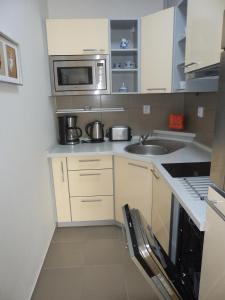 a small kitchen with a sink and a microwave at Apartmán Lucie Špindlerův Mlýn in Špindlerův Mlýn