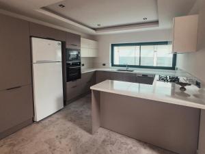une cuisine avec un réfrigérateur blanc et un évier dans l'établissement Villa Dolce, à Fethiye
