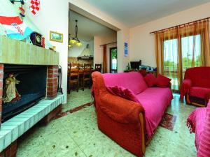a living room with a couch and a fireplace at Villa Anka - Five-Bedroom Villa with Terrace and Swimming Pool in Zaton