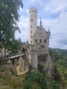 a castle on top of a mountain with a bridge at Ferienwohnung beim Imker in Hohenstein +5 photos