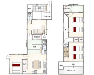 a floor plan and elevation of a house at 大和の宿 Minamibukuro in Nara +41 photos