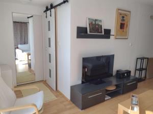 un salon avec une télévision à écran plat sur un meuble dans l'établissement Apartmán pod Kolibou, à Bratislava