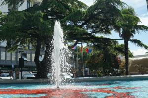 a water fountain in front of a tree at Hotel Garni San Carlo in Lido di Jesolo