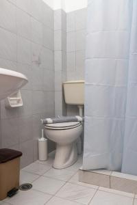 une salle de bain avec toilettes et rideau de douche dans l'établissement John's economy, à Naxos Chora