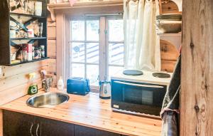 a kitchen counter with a sink and a microwave at 4 Bedroom Stunning Home In Tynset in Tynset