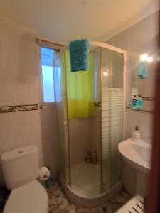 ein Badezimmer mit Dusche, Toilette und Waschbecken in der Unterkunft Piso, Bonito,Acogedor y Barato in Castellón de la Plana + 25 Fotos