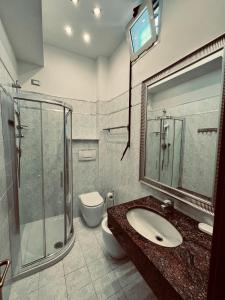 a bathroom with a sink and a shower and a toilet at Hotel Alinari in Florence +28 photos