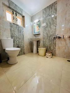 a bathroom with a toilet and a sink at Lidder view The best River side Resort in Pahalgam in Pahalgām