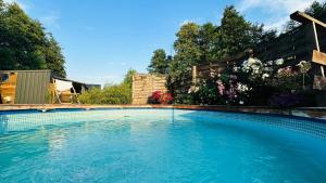 a swimming pool in a yard with flowers at OSADA POD LASEM in Andrychów