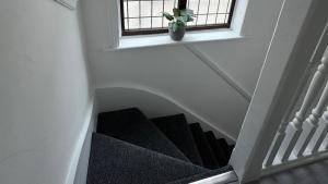 una escalera con una maceta en una ventana en 4 Bedroom House - Romford, en Dagenham