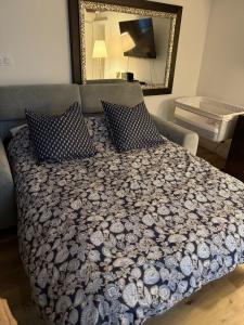 a bedroom with a large bed with a mirror at Linda Studio - Historic Center in Dijon
