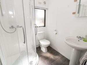 a white bathroom with a toilet and a sink at Springtime Lodge in Abergele +14 photos