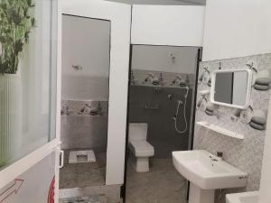 a bathroom with a toilet and a sink and a mirror at MarHab Hotel Apartment in Pottuvil