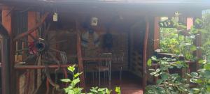 a room with a table and chairs and a surfboard at Casa Maya in Turda