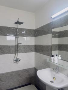 a bathroom with a sink and a shower at Alloy Heights Hotel & Apartments in Kandy