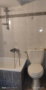 a bathroom with a toilet and a bath tub at Serene Vintage in Nea Moudania +14 photos