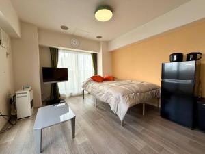 une chambre avec un lit, une télévision et une table dans l'établissement Tokan Nakanoshima Castel - Vacation STAY 19497, à Sapporo