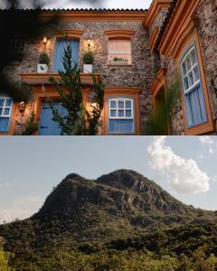 two pictures of a house and a mountain at Chateau Tiradentes in Tiradentes +12 photos