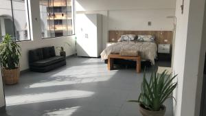 ein Schlafzimmer mit einem Bett, einer Couch und einem Sessel in der Unterkunft Matony in La Playa Bejarano