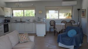 a kitchen and living room with a couch and a table at The Lakehouse in Vouliagmeni Lake +49 photos