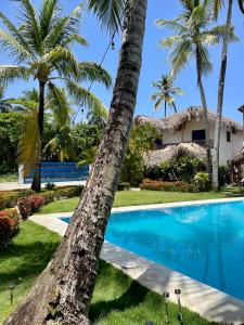 拉斯特拉纳斯VillasMana PlayaBonita LasTerrenas NearBeach的带游泳池和棕榈树的别墅