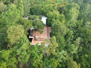 an aerial view of a house in the middle of a forest at Blue Valley Estate-Mountain View Villa in Yercaud +16 photos