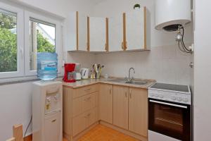 eine kleine Küche mit Spüle und Herd in der Unterkunft Holiday house with a parking space Jakov Polje, Novi Vinodolski - 24824 in Klenovica + 11 Fotos