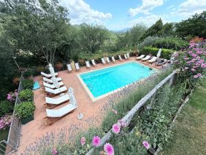 a swimming pool with chaise lounge chairs and a swimming pool at Exclusive Spoleto Country Park Pool Park Activities Mountain View Sleeps 28 in Acquaiura