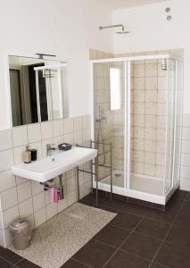 a bathroom with a sink and a shower at Smart Accomodation in Trieste