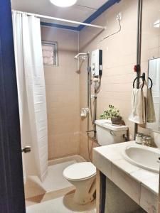 a bathroom with a shower and a toilet and a sink at Rumah Penangkap Mimpi in Kertih
