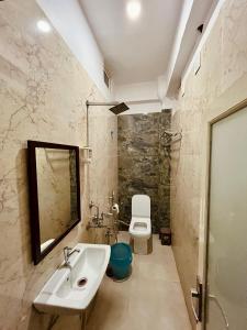 乌代浦Turtle Hostel Udaipur的带水槽和马桶的浴室 更多22张照片