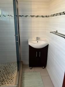 a bathroom with a sink and a shower at Kalimba Guesthouse in Mmopone
