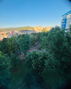an overhead view of a park with trees and buildings at DACAFI Luxury Apartment in Hunedoara