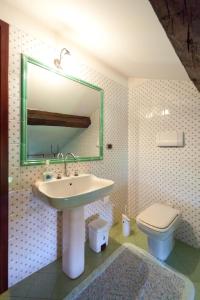 a bathroom with a sink and a toilet and a mirror at Villa Giani in Annone di Brianza