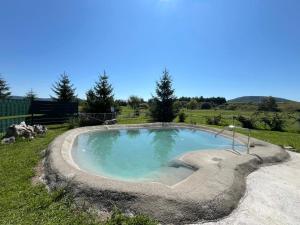 a small pool of water in a field at Šumski Dvori Apartment in Ogulin
