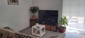 a living room with a couch and a flat screen tv at Ginatella - 3 chambres in Deaux