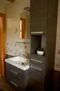 a bathroom with a sink and a mirror at Koča v Lozah in Gornji Grad