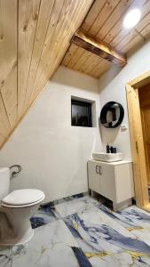 a bathroom with a toilet and a sink at A Frame Panoramic Dundy 