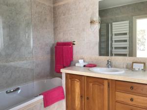 a bathroom with a tub and a sink and a mirror at Bastide Rose de Mai in Le Rouret +25 photos