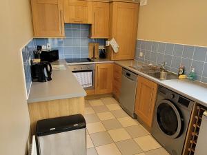 a small kitchen with a sink and a dishwasher at Woodlands Lodges Mulranny in Mulranny