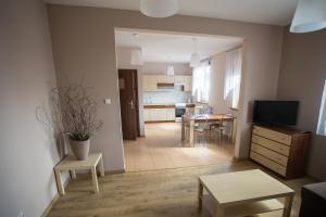 Kuchyň nebo kuchyňský kout v ubytování Mazurskie Apartamenty