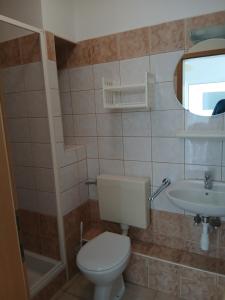 a small bathroom with a toilet and a sink at Put Kandelica 86 in Privlaka +14 photos