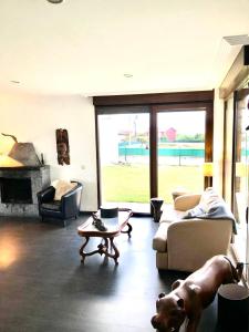 a living room with a dog laying on the floor at Ak-55 Rural House in Villaviciosa