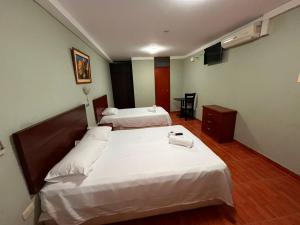 a bedroom with a large bed with two white pillows at Hotel Camber in Aguas Verdes