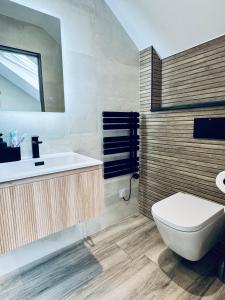 特鲁罗Uno in the City - Luxury Serviced Accommodation的配有白色马桶和水槽的浴室 更多28张照片