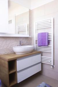 a bathroom with a sink and a mirror at Pensiunea Casa Lola in Bontida +11 photos