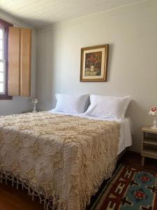 un letto in una camera da letto con un quadro sul muro di Pousada Casa de Vó a Diamantina