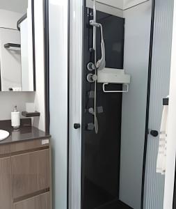 卡塔赫纳Aparta Suite - Vista al Mar/416的浴室里有玻璃门的淋浴间