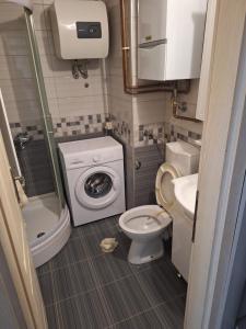 y baño pequeño con aseo y lavadora. en Stan Kosevsko Brdo, en Sarajevo
