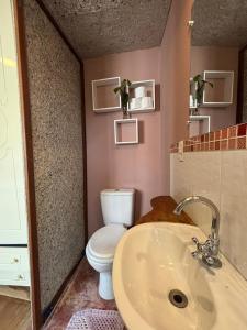 un baño con inodoro y lavabo en Casa Solar, en São Paulo 17 fotos más